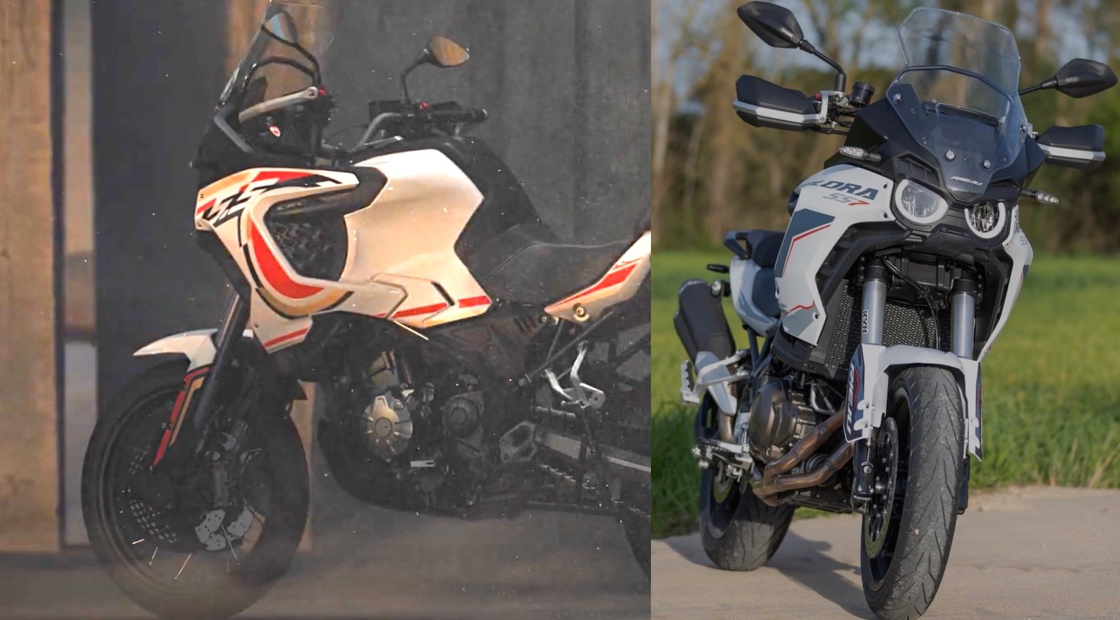 A view of MV Agusta's previous Lucky Explorer 5.5 next to Rieju's Xplora 557.