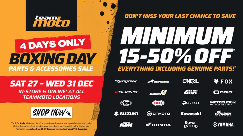 TeamMoto Motorcycles Turns Up the Volume with the Boxing Day Parts and Accessories Sale